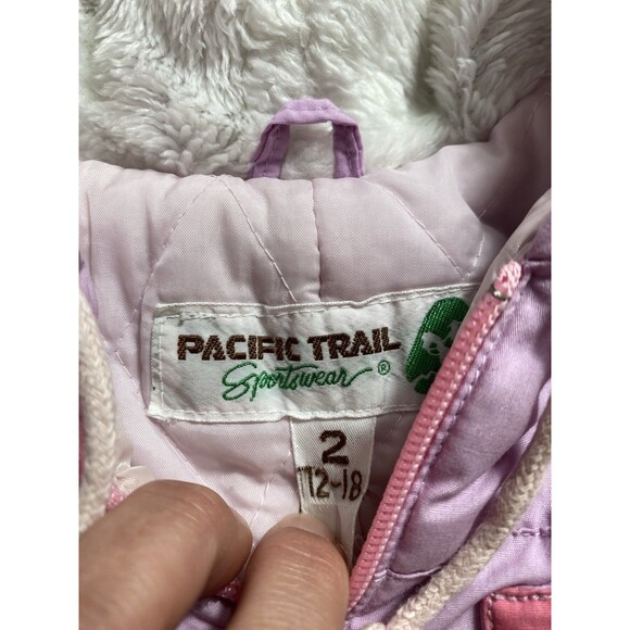 Vintage 90s Pacific Trail Pink Retro Appliqué Hooded Snowsuit Toddler Girl 18m - Picture 3 of 7